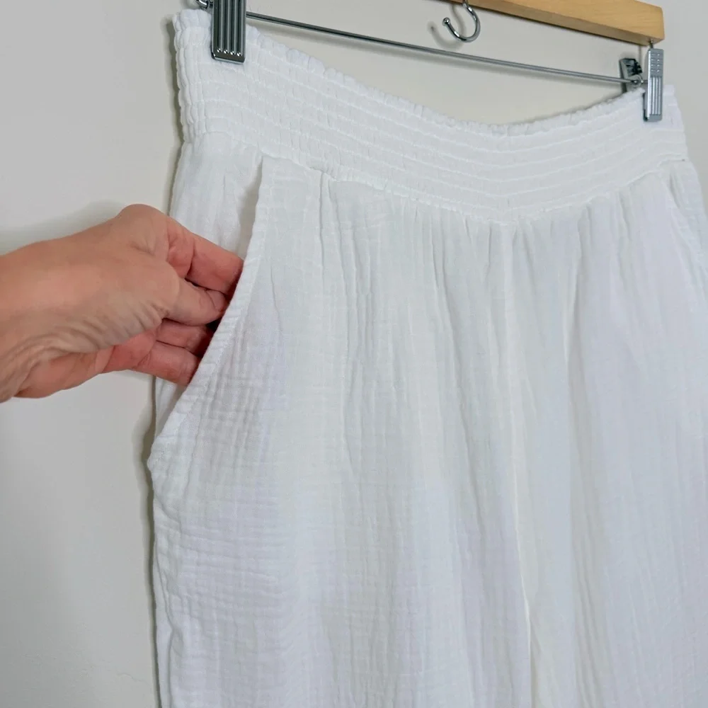 Faherty Dream Cotton Gauze Wide Leg Pant in White Size Large resort wear - Picture 5 of 10